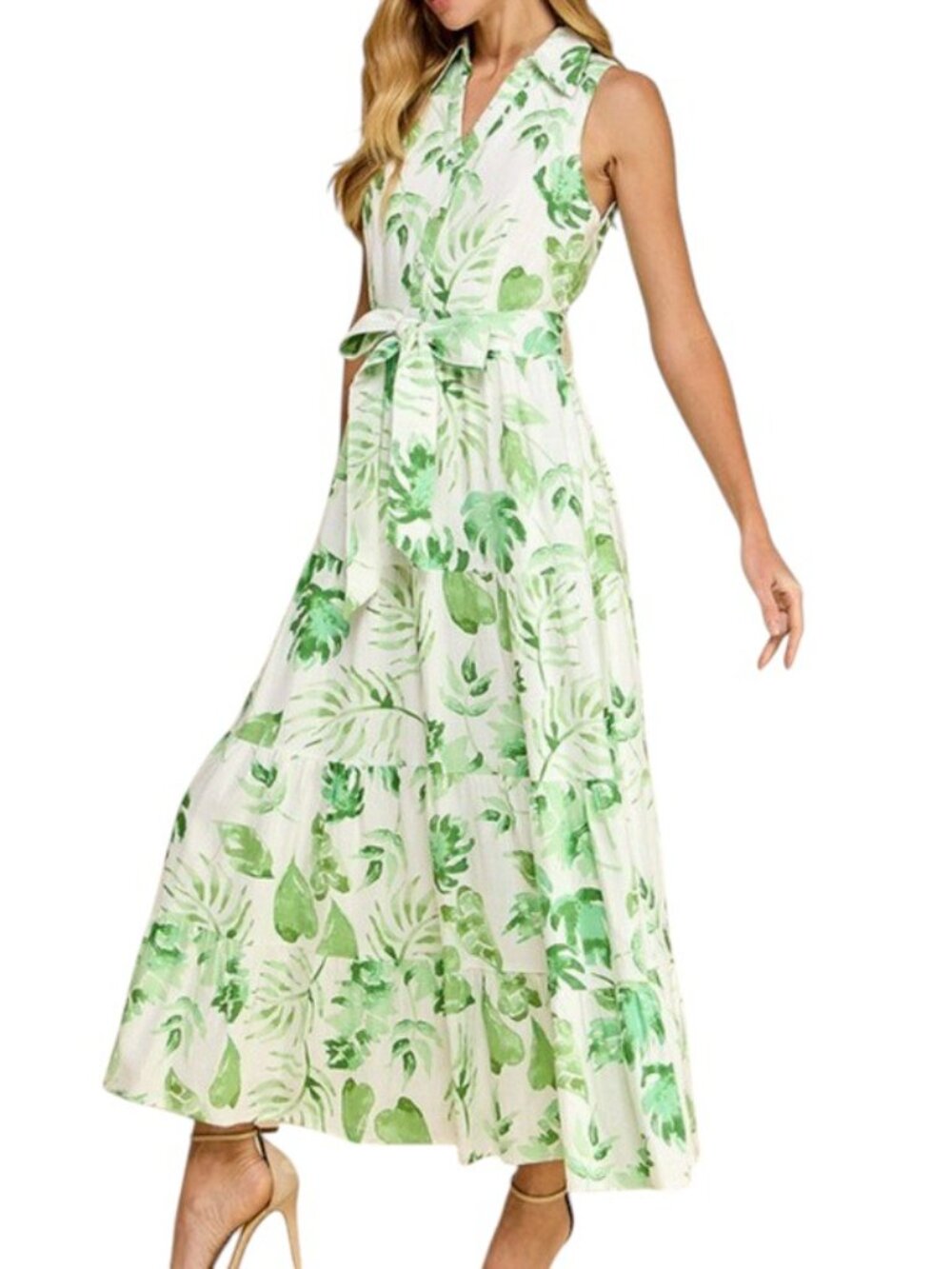 TCEC Palm Tree Sleeveless Shirt Dress NWT Womens Size S Quiet Luxury Cottagecore